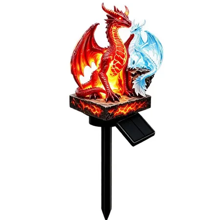 Gothic Garden Resin Dragon Statue Ground Stake, Solar Garden Figurine Lights, Medieval Gargoyle Outdoor Landscape Lighting Halloween Dragons Decor