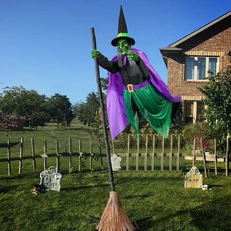 6 FT Motion Activated Flying Hover Witch with Eerie Sounds, Animated Outdoor Halloween Decoration for Lawn Yard Haunted House Decor
