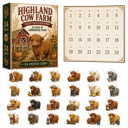 High Land Cow Farm Christmas Advent Calendar 2026 Blind Box Countdown  2D Acrylic Christmas Tree ornaments Surprise Figures Holiday Decoration