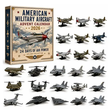 Military  Aircraft Advent Calendar 2026 Plane Helicopter 2D Acrylic Christmas Tree ornaments Surprise Figures Holiday Decoration