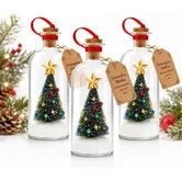 3Pcs Recordable Christmas Tree In a Bottle Ornament,30-Second Voice Recording Keepsake with Snowy Mini Trees,Glass Holiday Decoration for Mantel