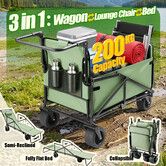 Folding Wagon Cart 3 in 1 Convertible Beach Trolley Camping Lounge Chair Bed Collapsible Portable Luggage Grocery Shopping Garden Outdoor Barrow 200kg