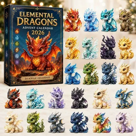 ELEMENTAL DRAGONS 24DAYS Christmas Advent Calendar 2026 Blind Box Countdown  2D Acrylic Christmas Tree ornaments Surprise Figures Holiday Decoration