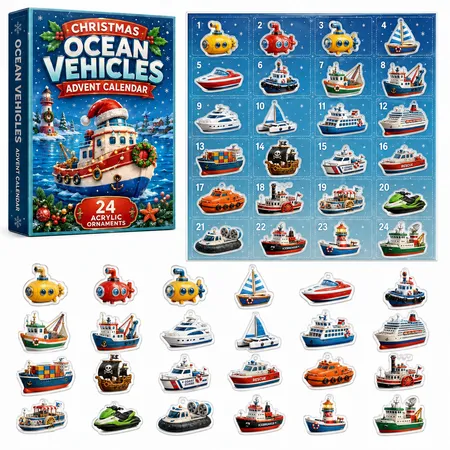 Ocean Vehicles  24DAYS Christmas Advent Calendar 2026 Blind Box Countdown  2D Acrylic Christmas Tree ornaments Surprise Figures Holiday Decoration