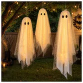 Halloween Decorations Outdoor/Indoor-3Pcs Hanging Ghost Decor with Light,Halloween Ornaments,Halloween Decor for Porch,Tree,Yard,Window,Garden