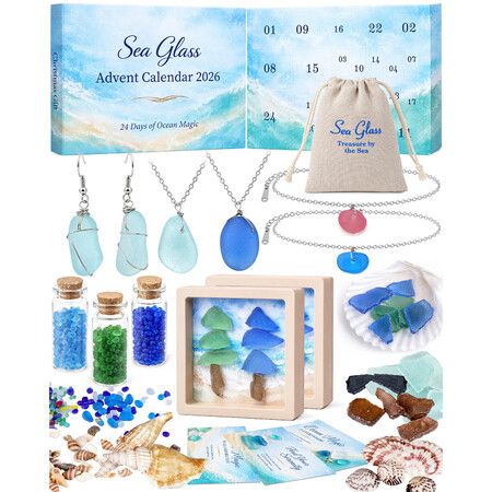 Sea Glass Advent Calendar 2026 for Women and Teen Girls,Jewelry DIY Craft