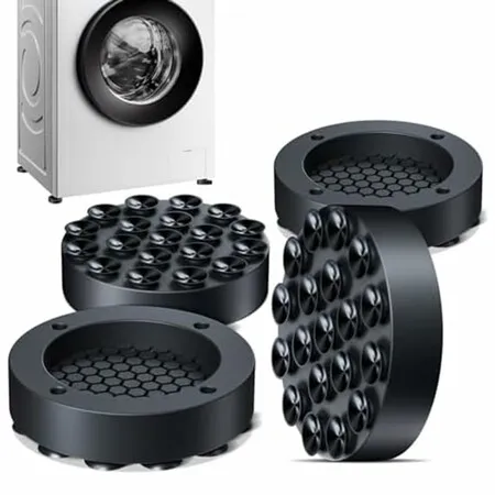 4 Pack Anti Vibration Pads for Washing Machine Dryer with Suction Cups Non Slip Rubber Stabiliser Feet Noise Dampening Floor Protection Black