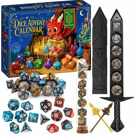 DND Dice Advent Calendar 2026, 24 Days Mystery Dice Set Christmas Countdown, Dungeons & Dragons Accessories for RPG Players Tabletop Gamers Teens Gifts