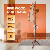 Wooden Coat Rack Stand 8 Hooks Adjustable Entryway Storage Clothes Hat Jacket Bag Hanger Freestanding Hall Tree Organiser Bedroom Furniture 175x40cm