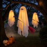 Halloween Decorations Outdoor,3 Pack Hanging Light Up Ghosts on Brooms