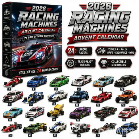 RACE CARS 24DAYS Christmas Advent Calendar 2026 Blind Box Countdown  2D Acrylic Christmas Tree ornaments Surprise Figures Holiday Decoration