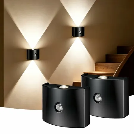2 Pack Motion Sensor Wall Light, Rechargeable Wall Sconce with Brightness Adjustable, Wireless Magnetic Mount for Bedroom Stair Hallway (Black)