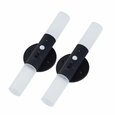 2 Pack LED Motion Sensor Lights Battery Operated Wall Sconces Rechargeable Light Magnetic 360 Degree Rotation Lamps for Gallery Stairway Bedroom (Black)