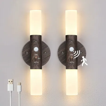 2 Pack LED Motion Sensor Lights Battery Operated Wall Sconces Rechargeable Light Magnetic 360 Degree Rotation Corner Lamps for Gallery Stairway Bedroom