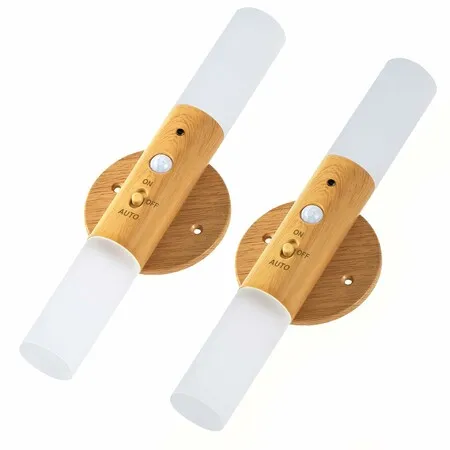 2 Pack LED Motion Sensor Lights Battery Operated Wall Sconces Rechargeable Light Magnetic 360 Degree Rotation Corner Lamps for Gallery Stairway Bedroom