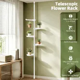 Floor to Ceiling Plant Stand Tension Pole Flower Pot Display Shelf 4 Adjustable Rotating Trays 1 Hanging Arm 5 Tier Indoor Corner Storage Organiser