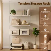 Tension Storage Rack Floor to Ceiling Stand 3 Tier Adjustable Wardrobe Organiser Telescopic Clothes Closet Shelf No Drilling Laundry Shelving Unit