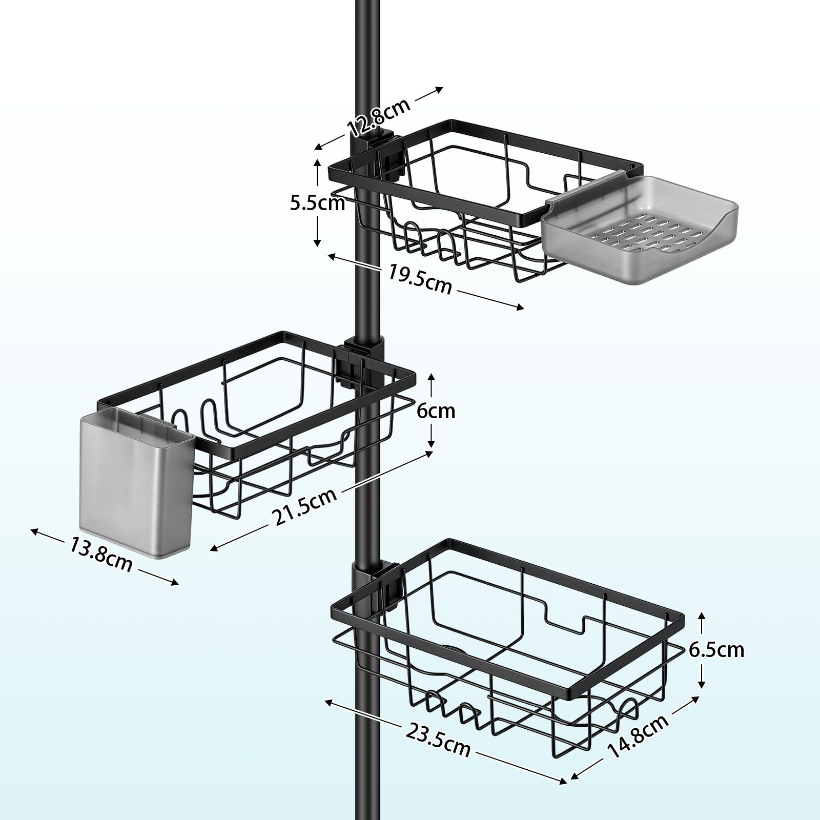 Corner Shower Caddy Tension Pole 7-Tier Adjustable 77.5-307cm Telescopic Bathroom Shelves Organiser Rustproof No-Drill Storage Rack Shampoo Holders