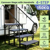 Caravan Steps Stairs Handrails Railings 4 Step RV Camper Mobile Motor Home Trailer Hot Tub Outdoor Portable Pet Safety Guard Ladder 150kg Carbon Steel
