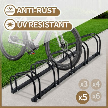 5 Bike Rack Stand Floor Bicycle Parking Storage Steel Garage Organiser Freestanding Cycling Wheel Holder for Mountain MTB Road Hybrid Commuter Bikes