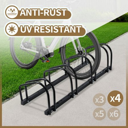 4 Bike Rack Stand Floor Bicycle Parking Storage Steel Garage Organiser Freestanding Cycling Wheel Holder for Mountain MTB Road Hybrid Commuter Bikes