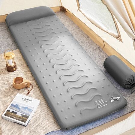 Camping Sleeping Pad Mattress Inflatable Memory Foam Mat Built-in Foot Pump Portable Backpacking Hiking Traveling Tent Self Inflating Air Bed Pillow