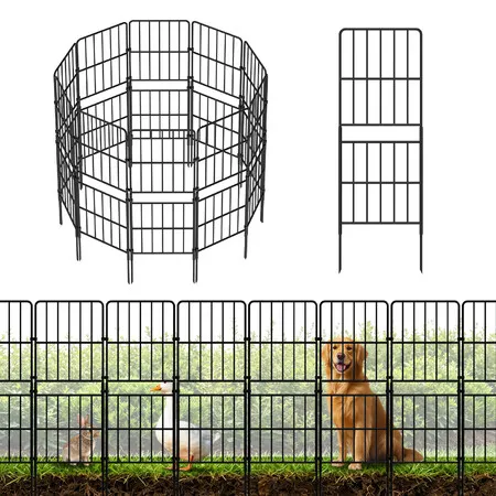 Garden Fence Set 10 Panels 3.18mx96cm No Dig Metal Wire Flower Bed Border Edging Animal Dog Barrier Outdoor Lawn Yard Decorative Fencing Ground Stakes
