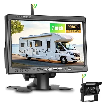 Wireless Backup Camera System with 7 Inch LCD Monitor and Rearview Camera for Trailer RV Camper, Support DIY Parking Line BSD Image Flip IR Night Vision