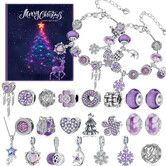 DIY Charm Bracelet Jewellery Making Kit 22 Beads And Charms With 2 Bracelet Chains Necklace Chain Purple Christmas Craft Gift