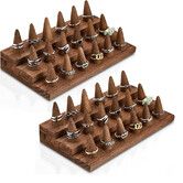 2 Pcs Wooden Ring Display Holder, 3 Step for 18 Rings, Stand for Jewelry Counter, Vendor Rack, Stepped Organizer with Cone Holders