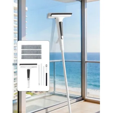 Giantz Window Cleaner Mirror Car, Spray Scrub Squeegee 136cm Extendable Long Handle with Water Tank 3 Microfiber Pads, Glass Scrubber for High Windows Home Car Mirror, White