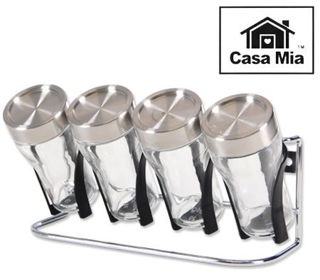 Casa Mia 4 Jar Spice Holder Set with Stainless Steel Rack