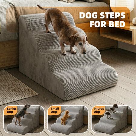 Dog Steps for High Bed Sofa Couch 4 Tier 30D Foam Pet Stairs Ramp Small Medium Dogs Cats Indoor Non Slip Washable Corduroy Cover Portable 40cm Tall