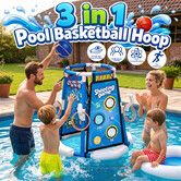 Pool Basketball Hoop 3-in-1 Floating Set Kids Water Games Ring Toss Target Backyard Activity Toys Floating Stand Inflatable Pump Outdoor Summer Party