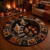 3D Optical Illusion Halloween Round Rug, 24 Inch Ghost Abyss Quilted Floor Mat, Spooky Depth Printed Crystal Velvet Non Slip Carpet for Home Party Decor