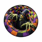 3D Illusion Halloween Round Rug, 24 Inch Witch Non-Slip Soft Floor Mat, Spooky Optical Illusion Carpet for Indoor Home Party Decor