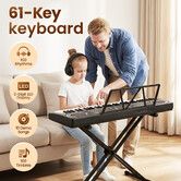 61 Keys Electronic Keyboard Piano for Beginners Portable Digital Electric Music Instrument 100 Tones Rhythms Dual Speakers Microphone Power Adapter