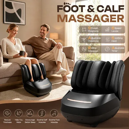 Heated Electric Foot and Calf Massager Machine Airbag Compression Shiatsu Kneading Rolling Relaxation Massaging Auto Shut Off Timer for Home Office