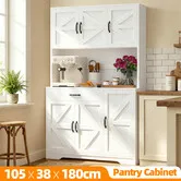 White Pantry Cabinet Hutch Cupboard Drawer Shelves Buffet Sideboard Coffee Table Bar Side Storage Shelving Unit for Hall Kitchen Dining Room 180cm