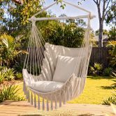Gardeon Hammock Chair Camping Macrame Hanging Swing Cushions Metal Bar Cream