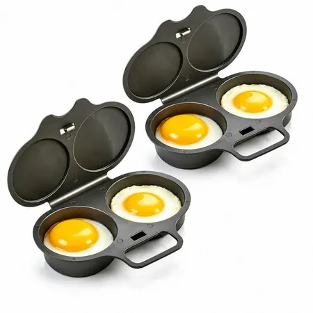2 Pack Microwave Egg Poacher with Lid & Handle, Dual Cavity Food Grade PP Egg Cooker, Oil-Free Quick Egg Making Kitchen Gadget,Dark Grey