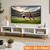 White TV Unit Stand Lowline Entertainment Cabinet Media Storage Centre 4 Open Shelves Side Console Table Bench for TVs up to 65 Inches 160x30x35cm