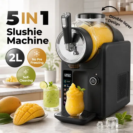 2L Slushie Machine Ice Cream Frozen Drink Juice Maker 5 in 1 Countertop Electric Slushy Margarita Frappe Cocktail Smoothie Milkshake 185W Self Cleaning