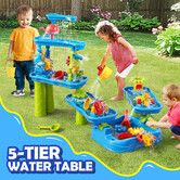 Waterfall Water Table Playset Sand Pit Play Ground Pool Toys Education Beach Activity Summer Outdoor Backyard Kids Sensory 5 Tier Waterplay Station