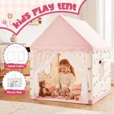 Kids Play Tent Playhouse Portable Pink Princess Castle Indoor Outdoor Reading Nook Washable Polyester Metal Frame Storage Bag Toddlers Cubby Bedroom