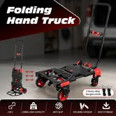 2 in 1 Folding Hand Truck Heavy Duty Convertible Flatbed Trolley Platform Cart 150kg Portable Dolly Adjustable Handle Bungee Cords for Moving Shopping