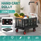 Folding Platform Trolley 150kg Hand Truck Cart Collapsible Basket Portable Flatbed Dolly Adjustable Handle 4 Wheels Grocery Shopping Luggage Camping