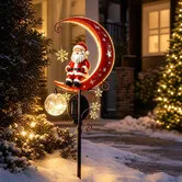 Christmas Solar Garden Stake Light, Santa Claus LED Outdoor Yard Decor, Solar Powered Warm LED Glow with Waterproof Design