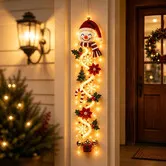 Glowing Christmas Door Hanger, Lighted Christmas Snowman Holiday Decor, Quilted Fabric Wreath Entryway Decor for Indoor Outdoor Holiday Display