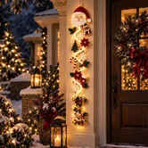 Glowing Christmas Door Hanger, Lighted Christmas Santa Holiday Decor, Quilted Fabric Wreath Entryway Decor for Indoor Outdoor Holiday Display